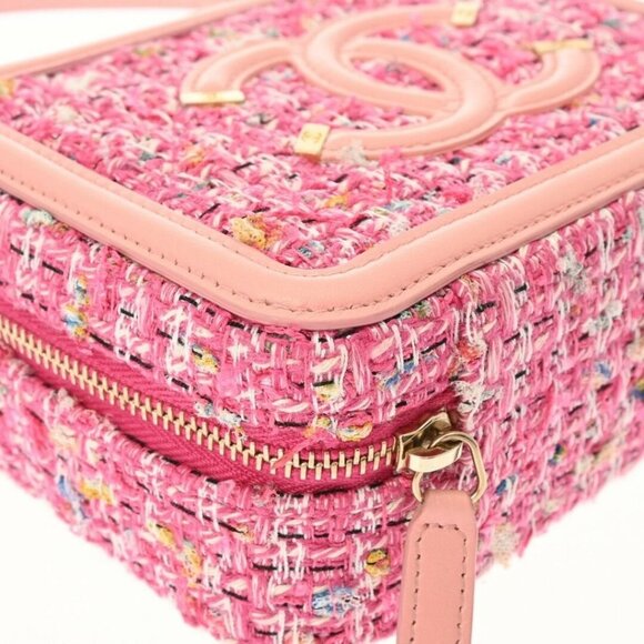 CHANEL Tweed Filigree Vanity Case Quilted Pink Chain Lambskin Bag Tote - Picture 8 of 12